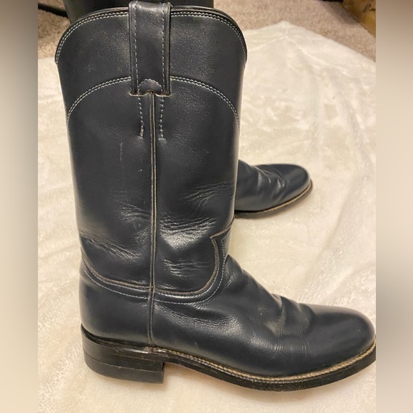 Justin Western navy blue cowboy leather boots, style 3057, sz 6 1/2 B, vintage - Picture 3 of 8
